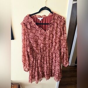 LC Lauren Conrad Dusty Rose Floral Print Long Sleeve Tiered Dress